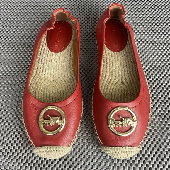 Coach Clara Jasper Espadrille Ballet Flat Shoes Womens Size 7.5 Red Slip On Logo - Picture 1 of 11